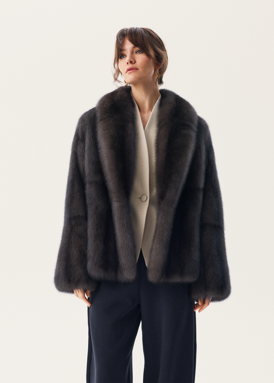 Sable fur coat with shawl collar