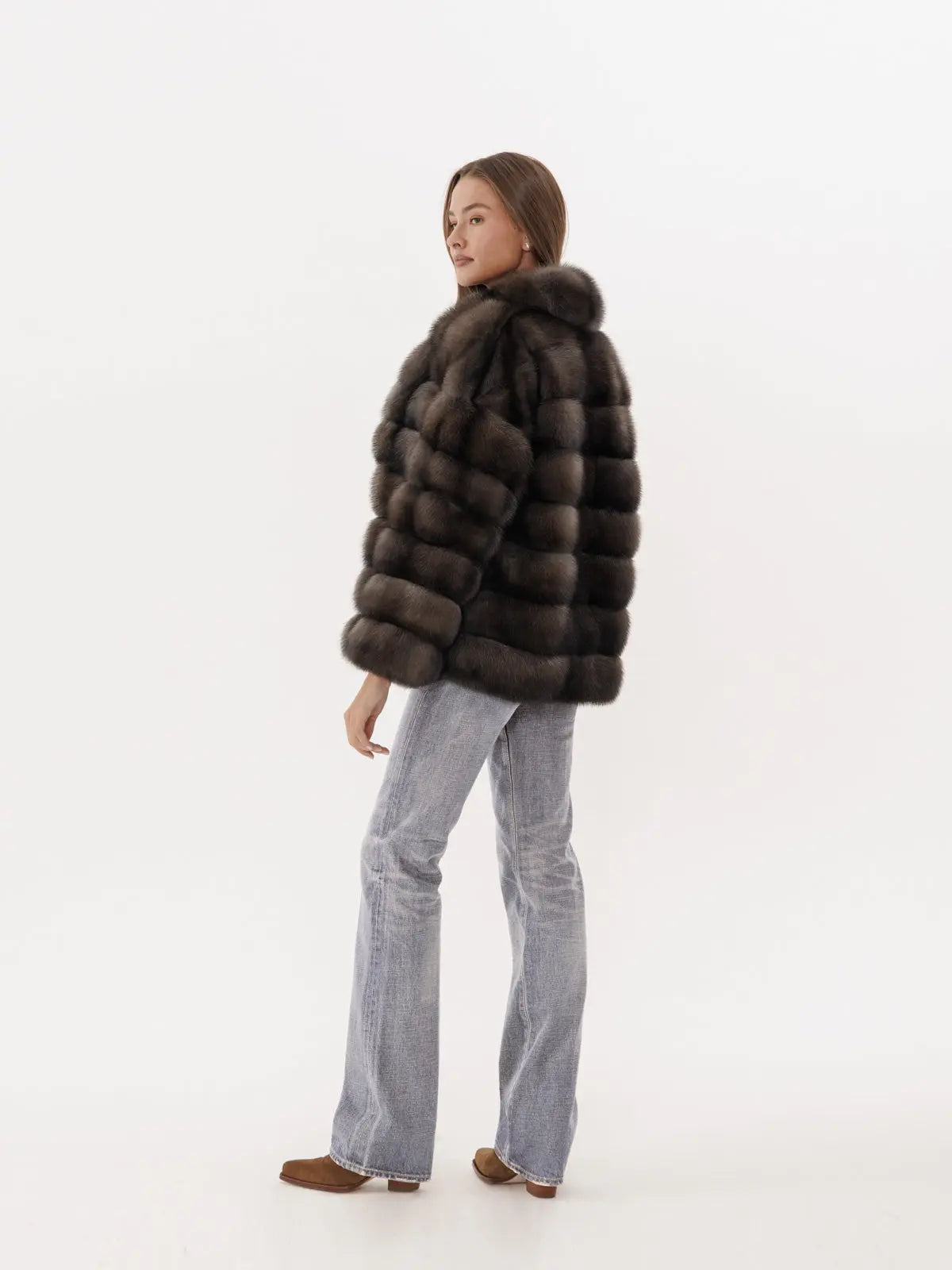 Sable fur coat with shawl collar for women