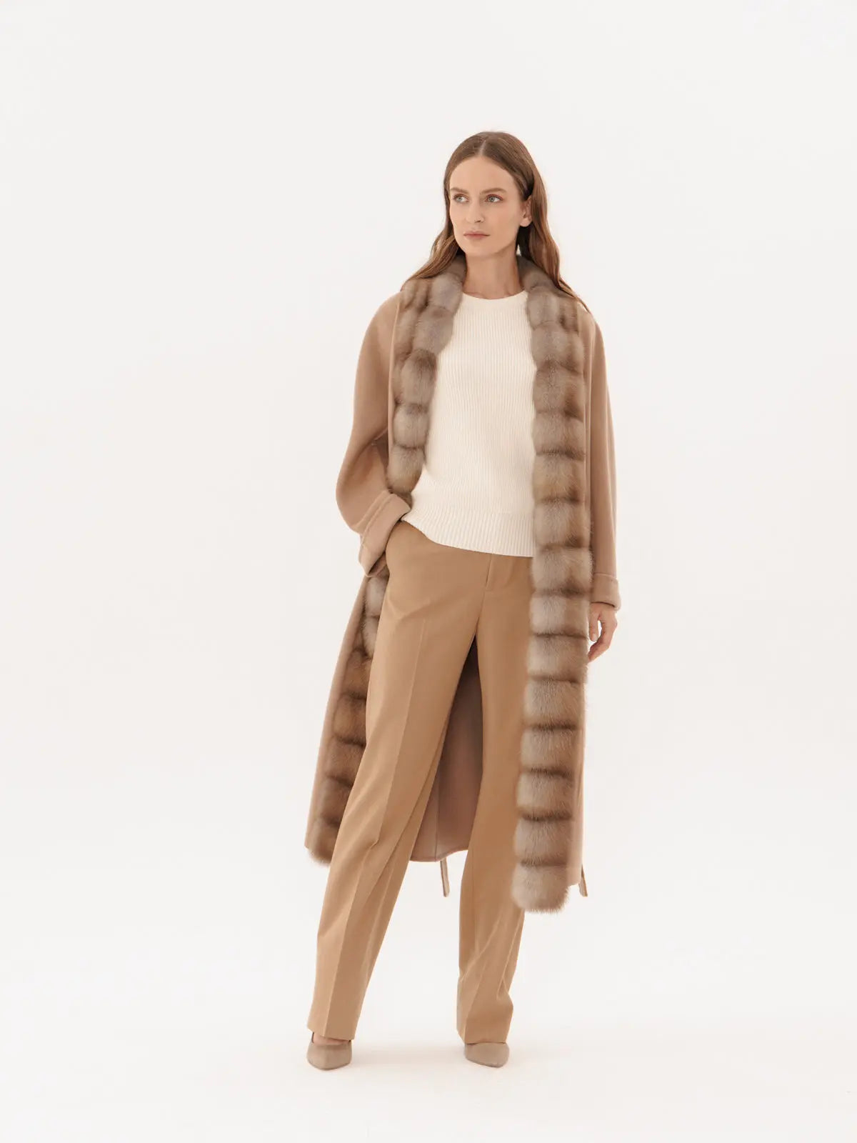 Cashmere coat with sable trim