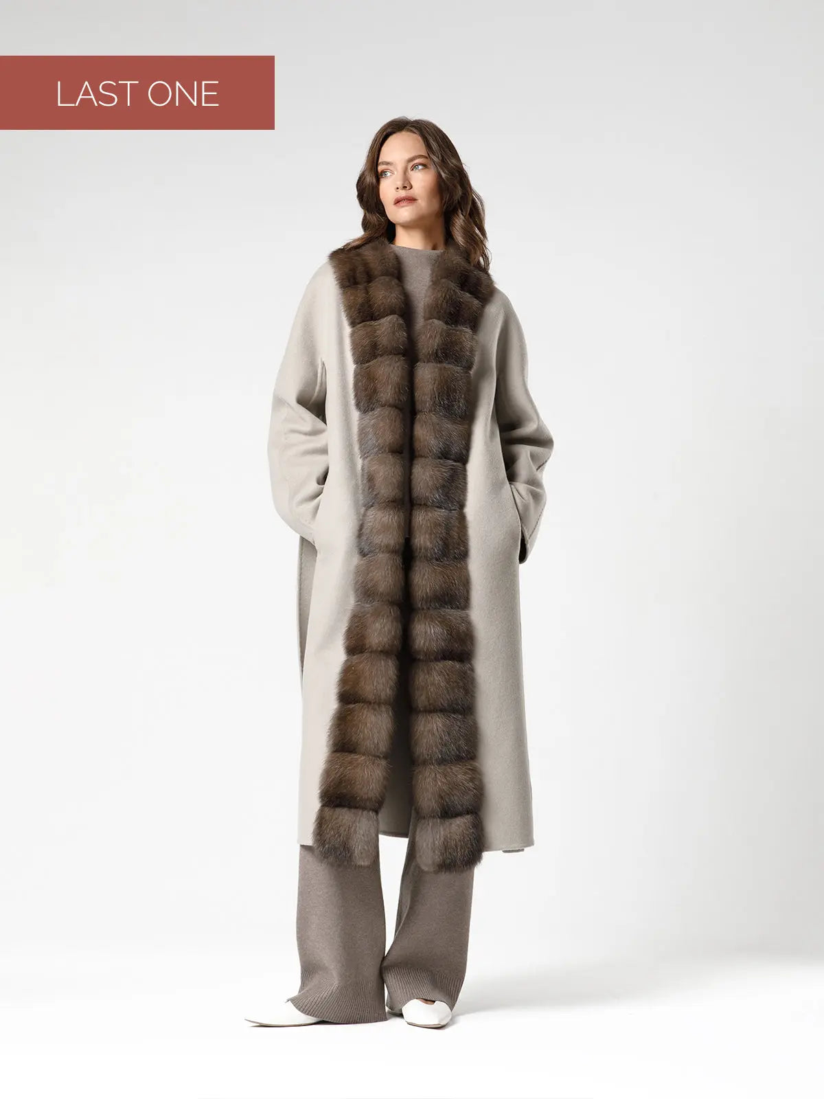 Olive cashmere coat with sable fur trim from Barguzin