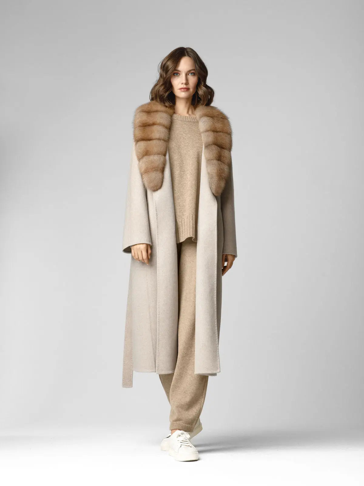Marten cashmere coat with shawl collar