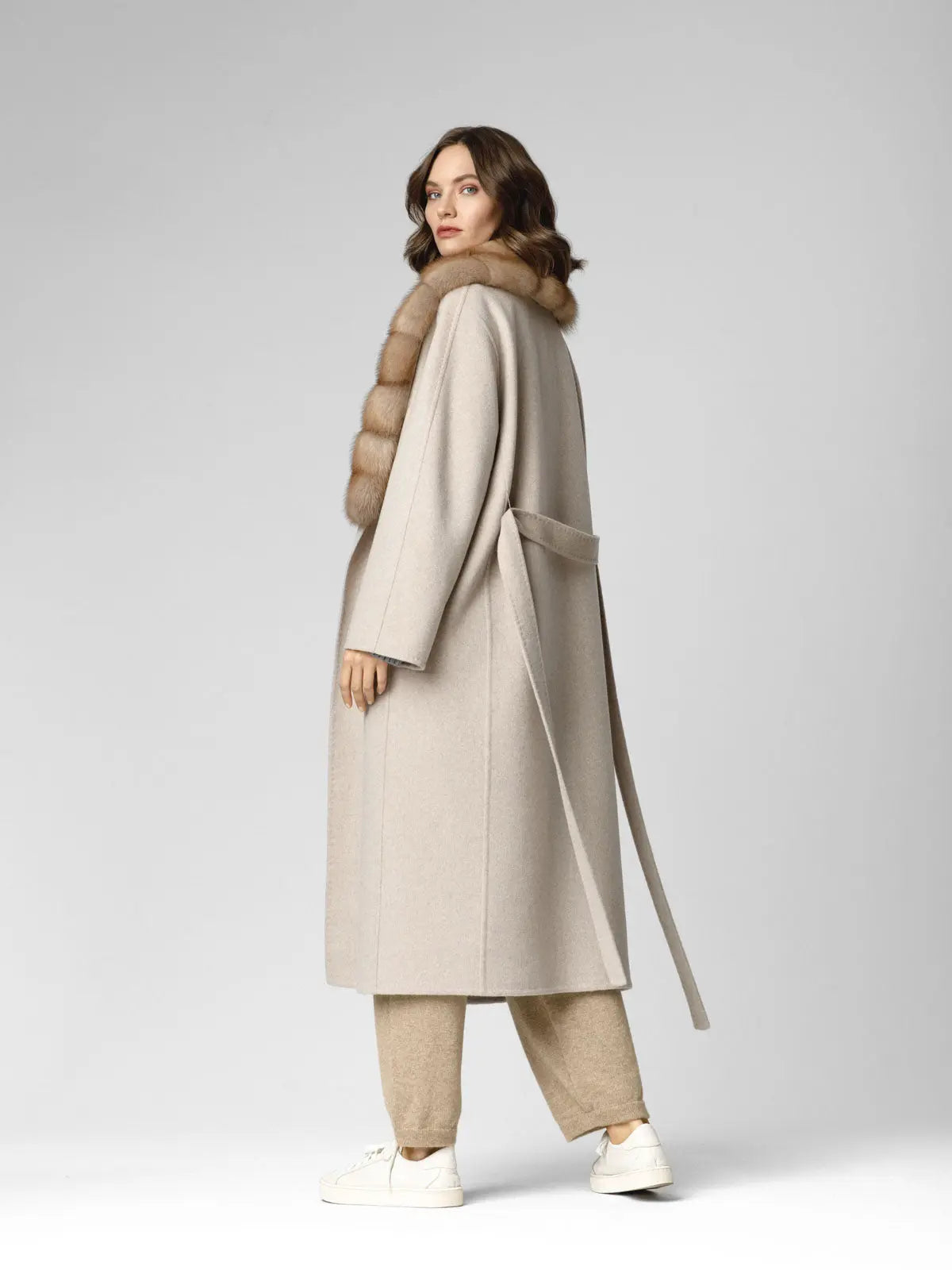 Marten cashmere coat with shawl collar